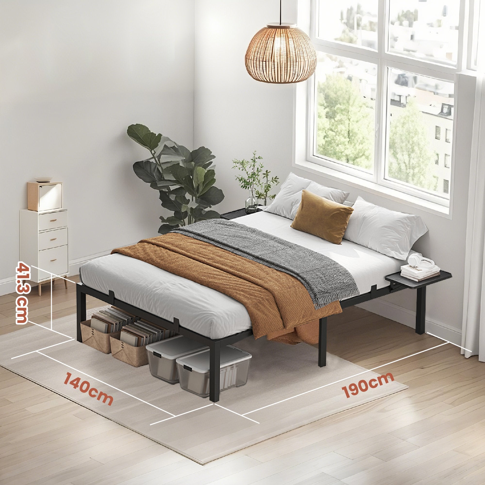 Bedframe - 140 x 190 cm, sturdy metal frame