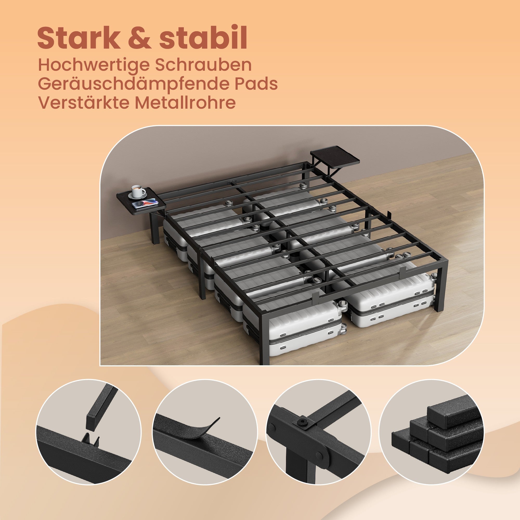 Bedframe - 140 x 190 cm, sturdy metal frame