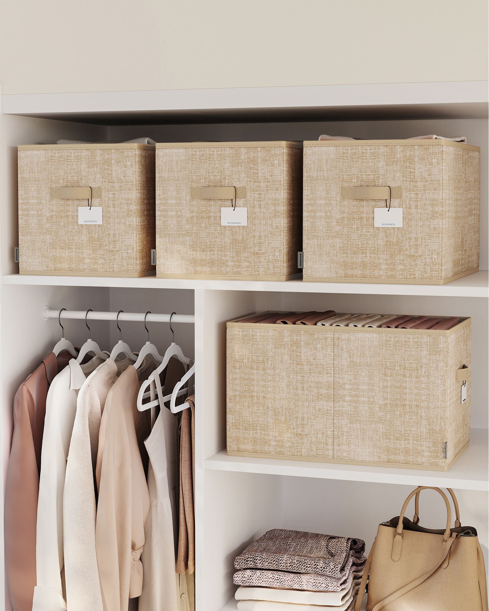 Storage boxes set of 3 50 x 30 x 30 cm sand beige