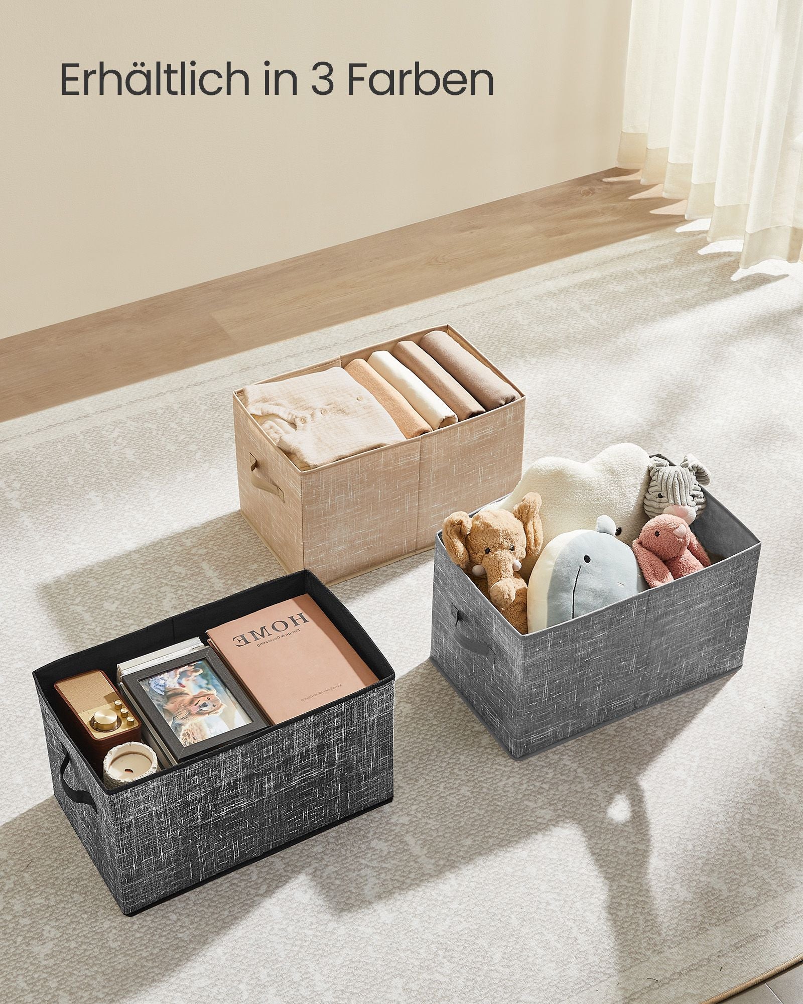 Storage boxes set of 3 50 x 30 x 30 cm sand beige