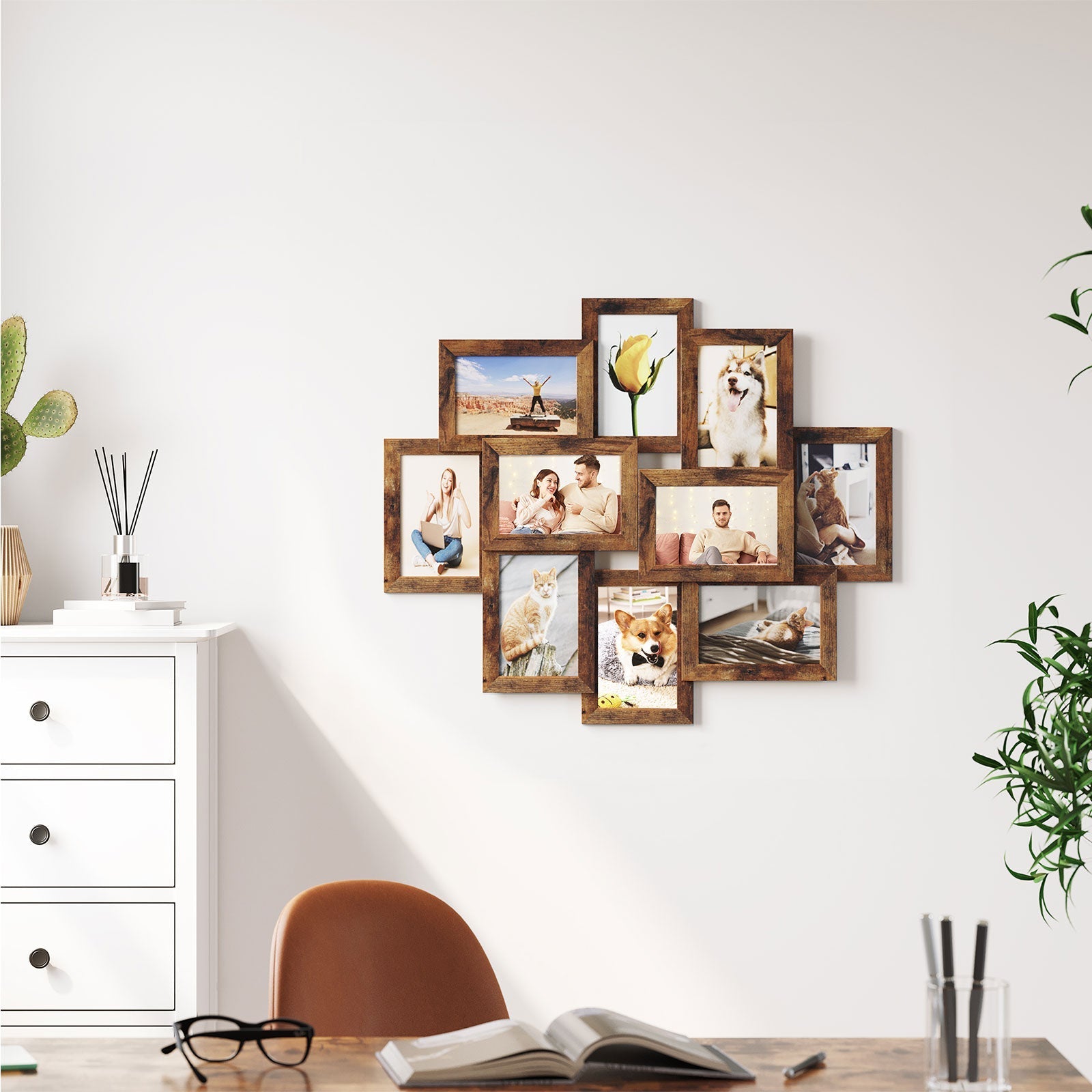Photo frame - Collage - For 10 photos - Vintage Brown