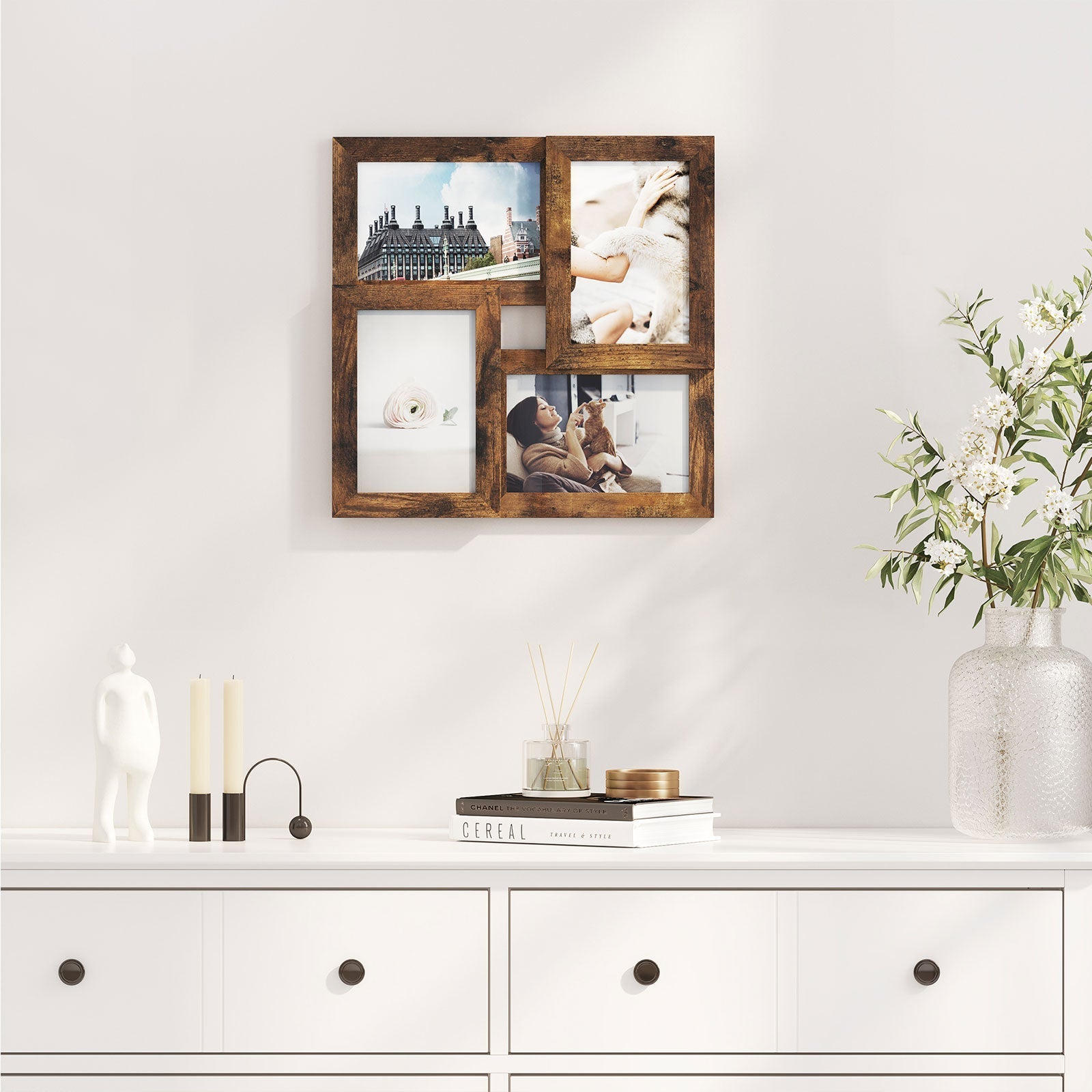 Photo frame - Collage - For 4 photos - Glass panel - Vintage Brown