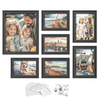 Set of 7 photo frames with non-marking wall hooks, ash black