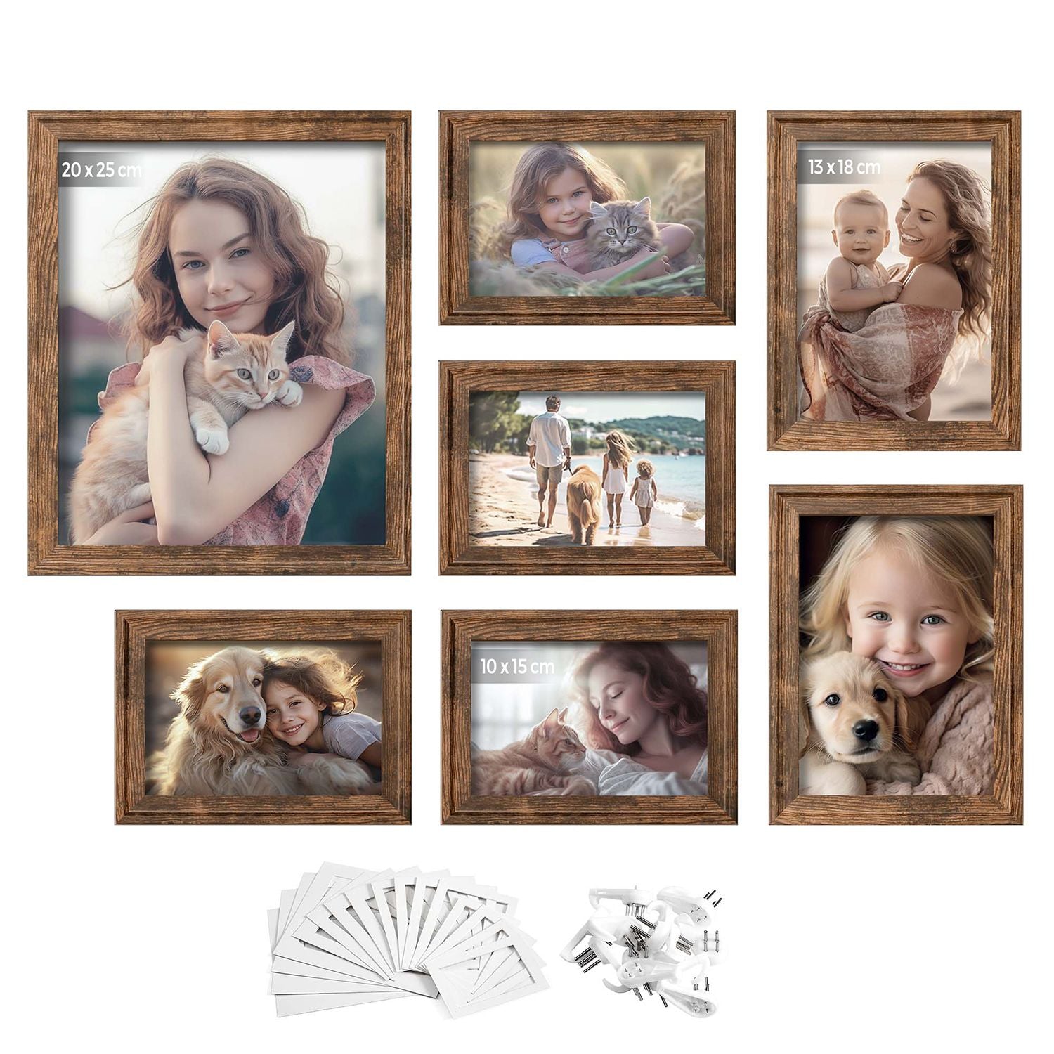 Set of 7 photo frames with non-marking wall hooks, ash black