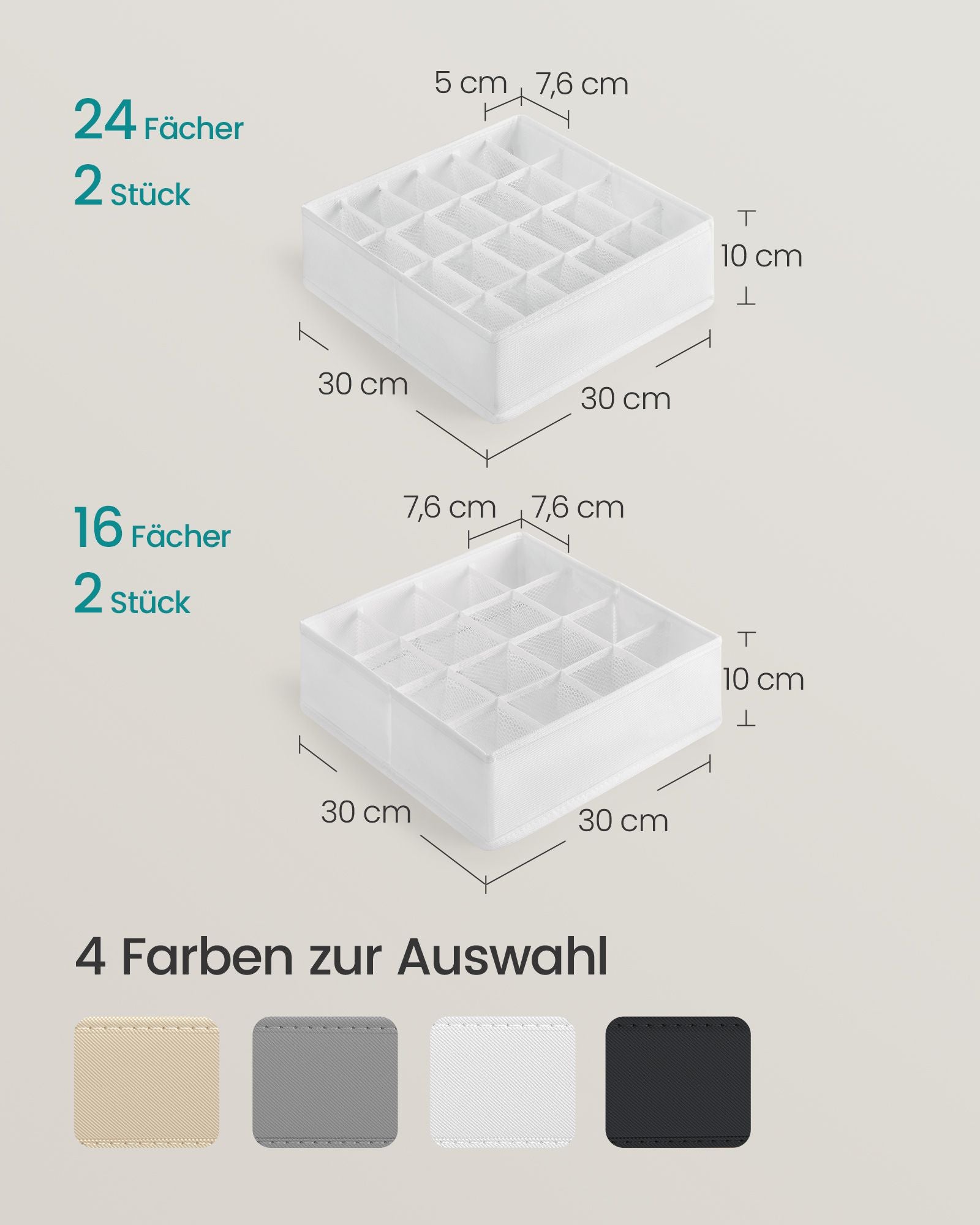 Underwear Organizer Set Of 4 With 80 Companies Cream White