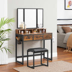 Make -up table - dressing table - Cosmetic table - 3 drawers - With mirror and stool - Brown Black