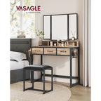 Make -up table - dressing table - Cosmetic table - 3 drawers - With mirror and stool - Brown Black