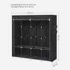 Linen cupboard - Fabric wardrobe - 45 x 170 x 167 cm - With shelves - Black