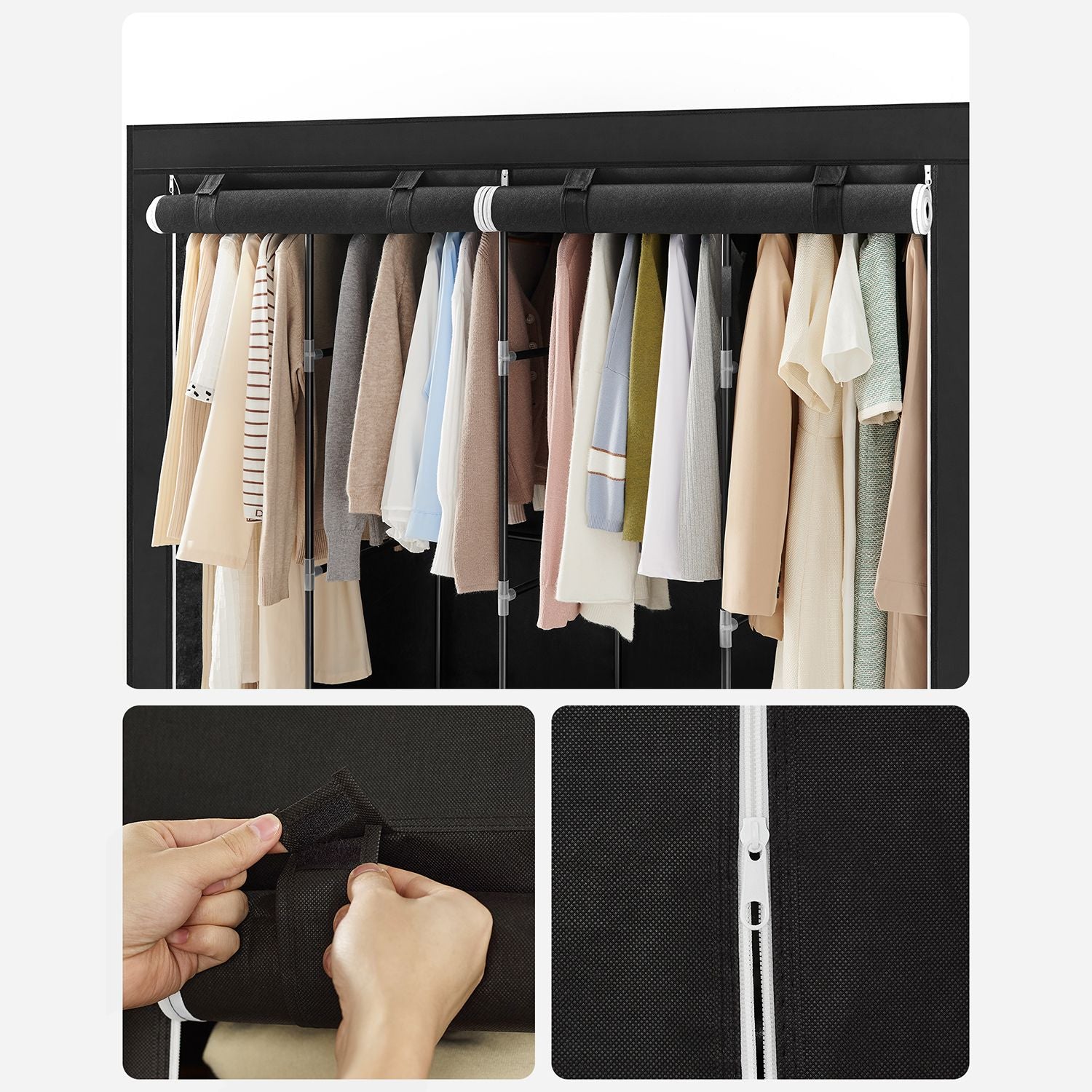 Linen cupboard - Fabric wardrobe - 45 x 170 x 167 cm - With shelves - Black