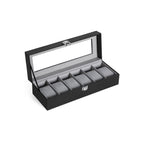 Watchbox - watch cabinet with glass lid - for 6 watches - Black