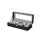 Watchbox - watch cabinet with glass lid - for 6 watches - Black