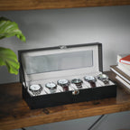 Watchbox - watch cabinet with glass lid - for 6 watches - Black