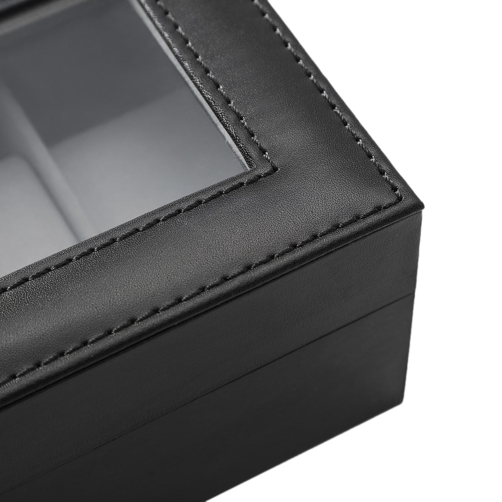 Watchbox - watch cabinet with glass lid - for 6 watches - Black