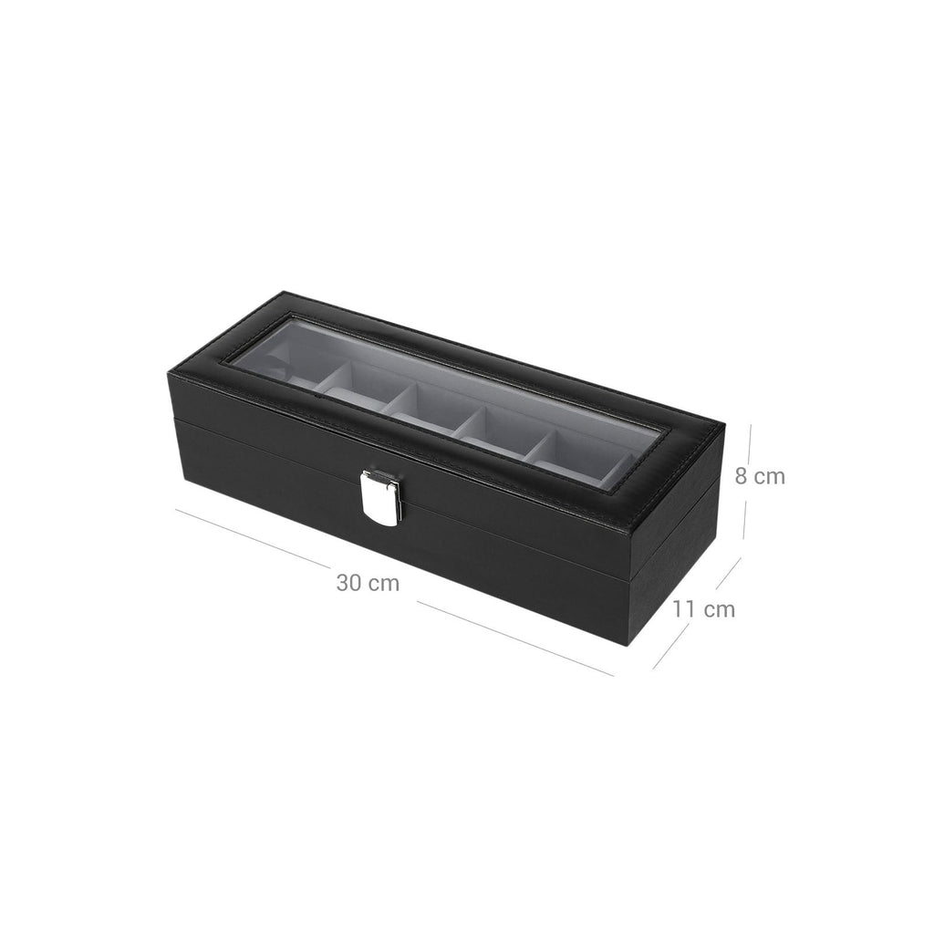 Watchbox - watch cabinet with glass lid - for 6 watches - Black
