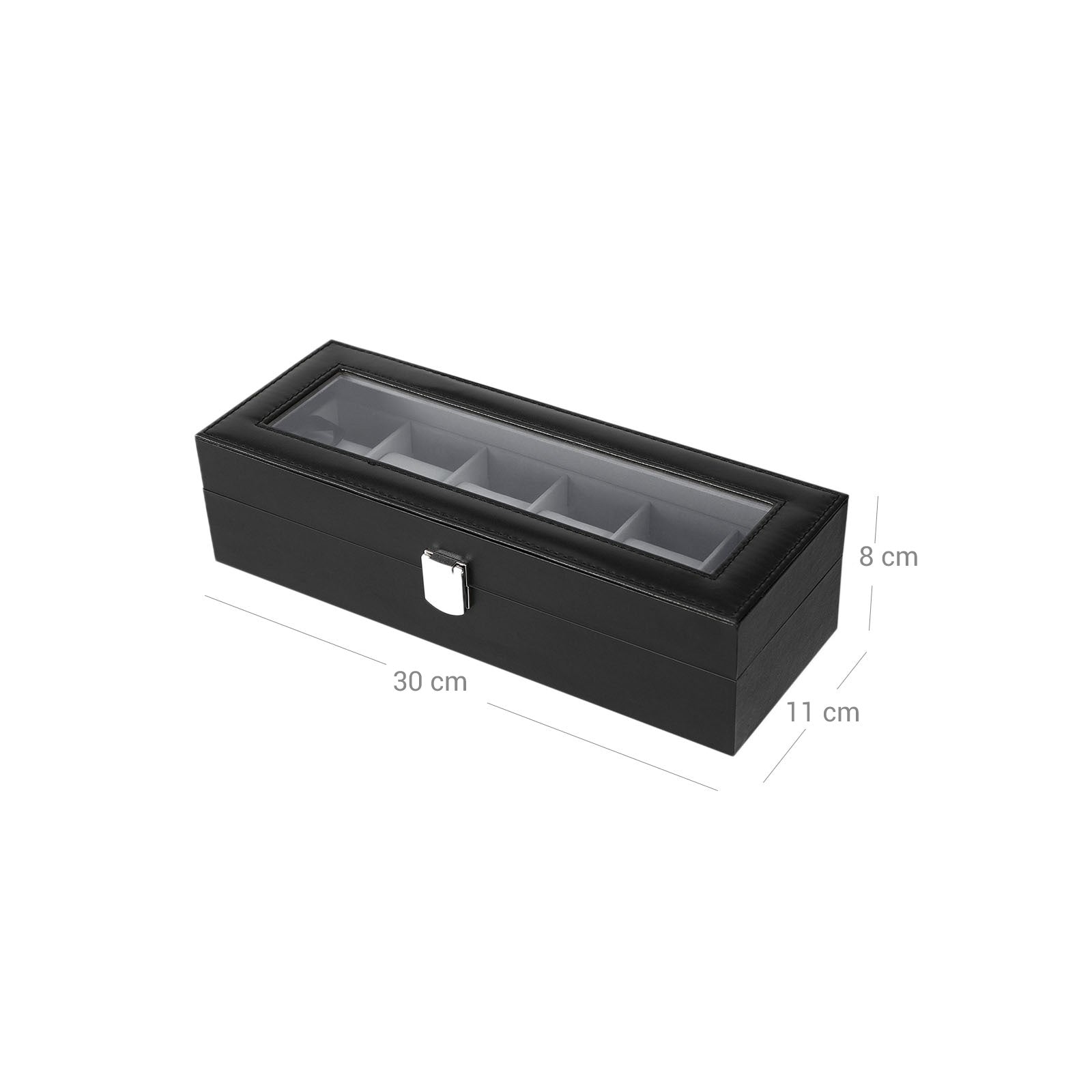 Watchbox - watch cabinet with glass lid - for 6 watches - Black