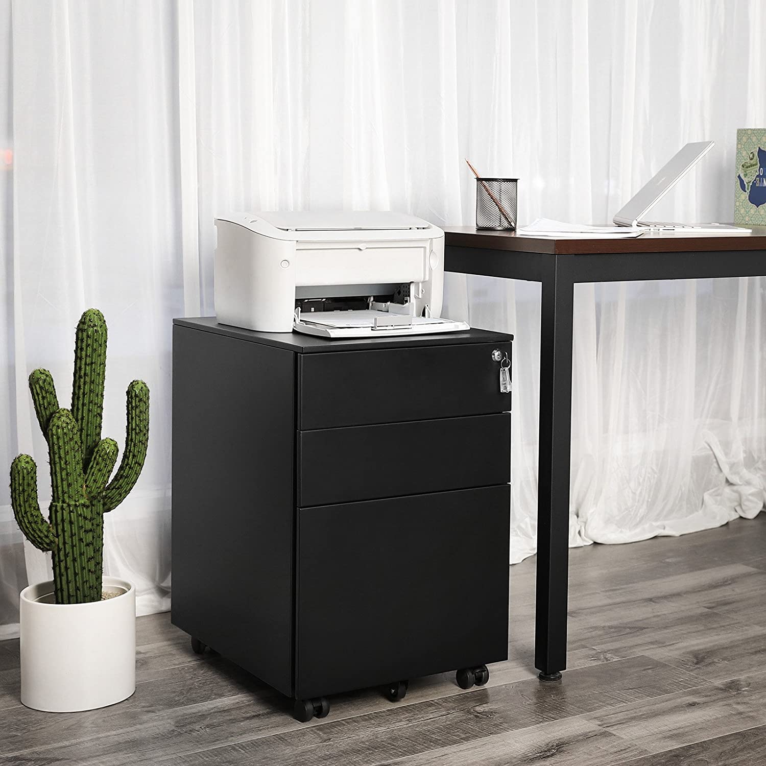 Ladeblok - Mobile chest of drawers with lock - 3 drawers - Office cabinet - Black
