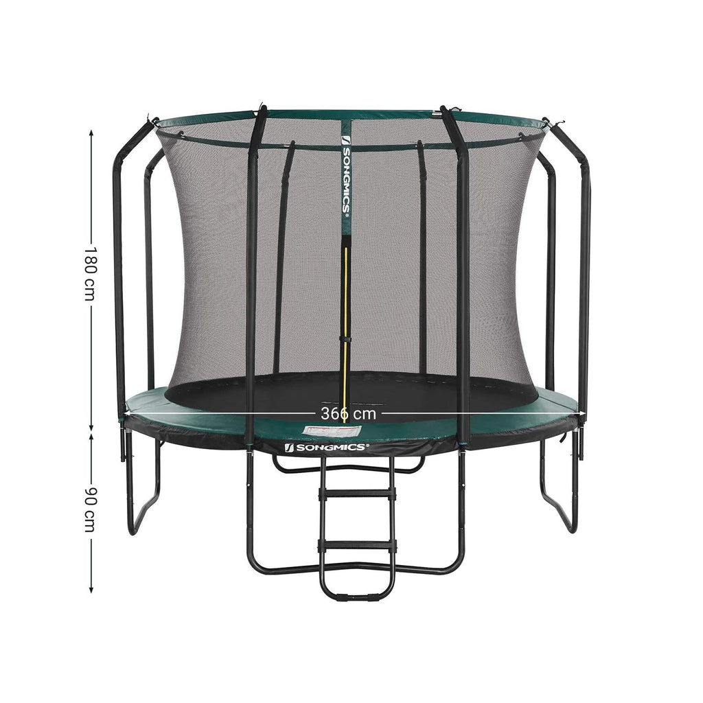 Trampoline - Ø 305 cm - Garden trampoline with net and ladder - Dark green