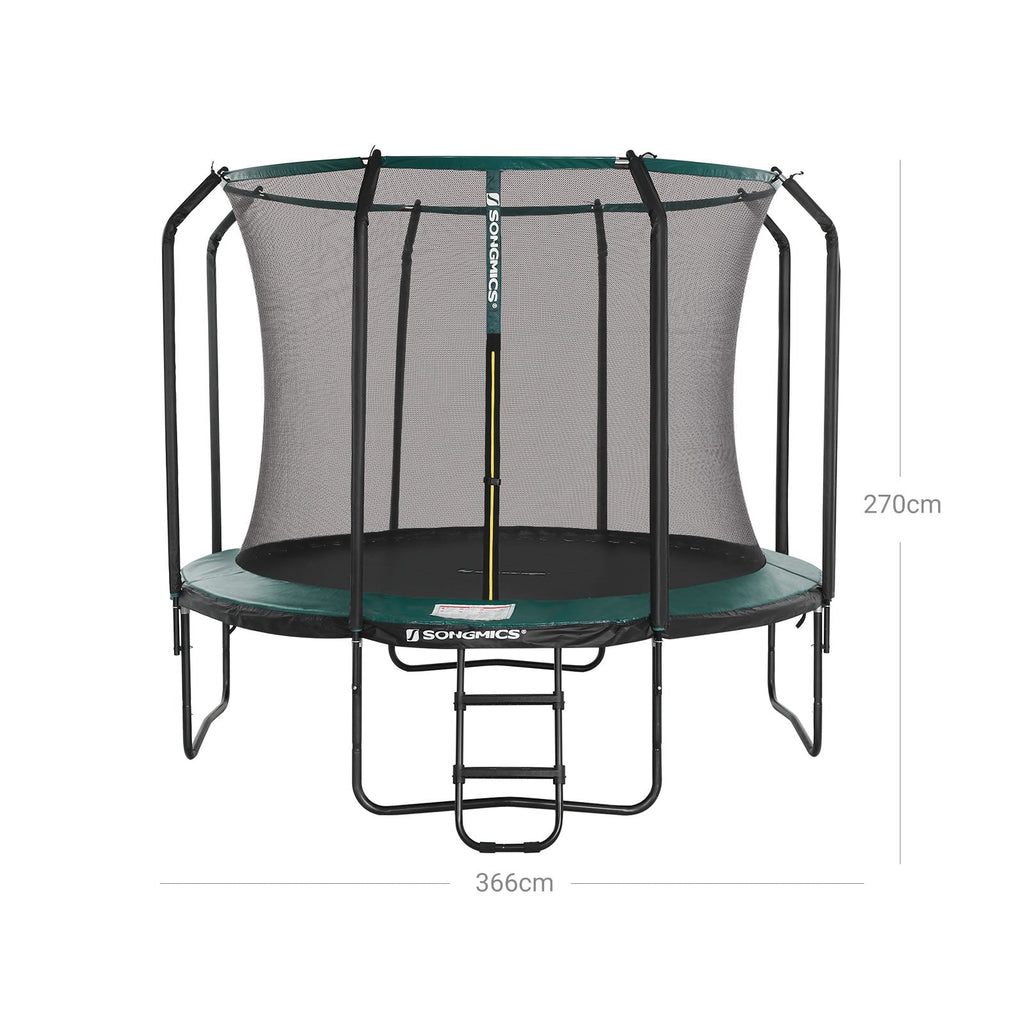 Trampoline - Ø 366 cm - With inner network, ladder and safety net - Green