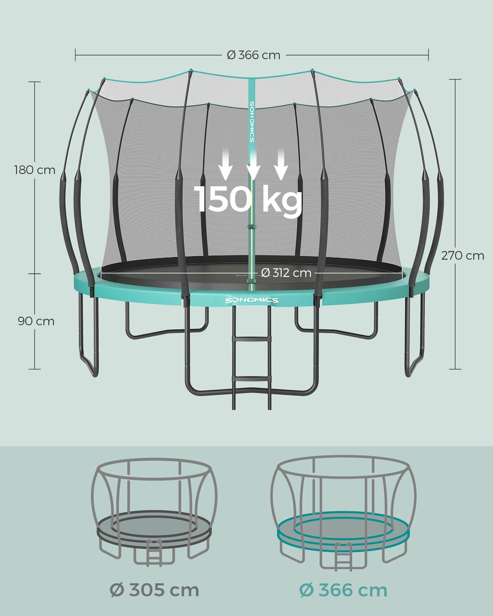 Trampoline - Ø 366 cm - with zipper - sea blue