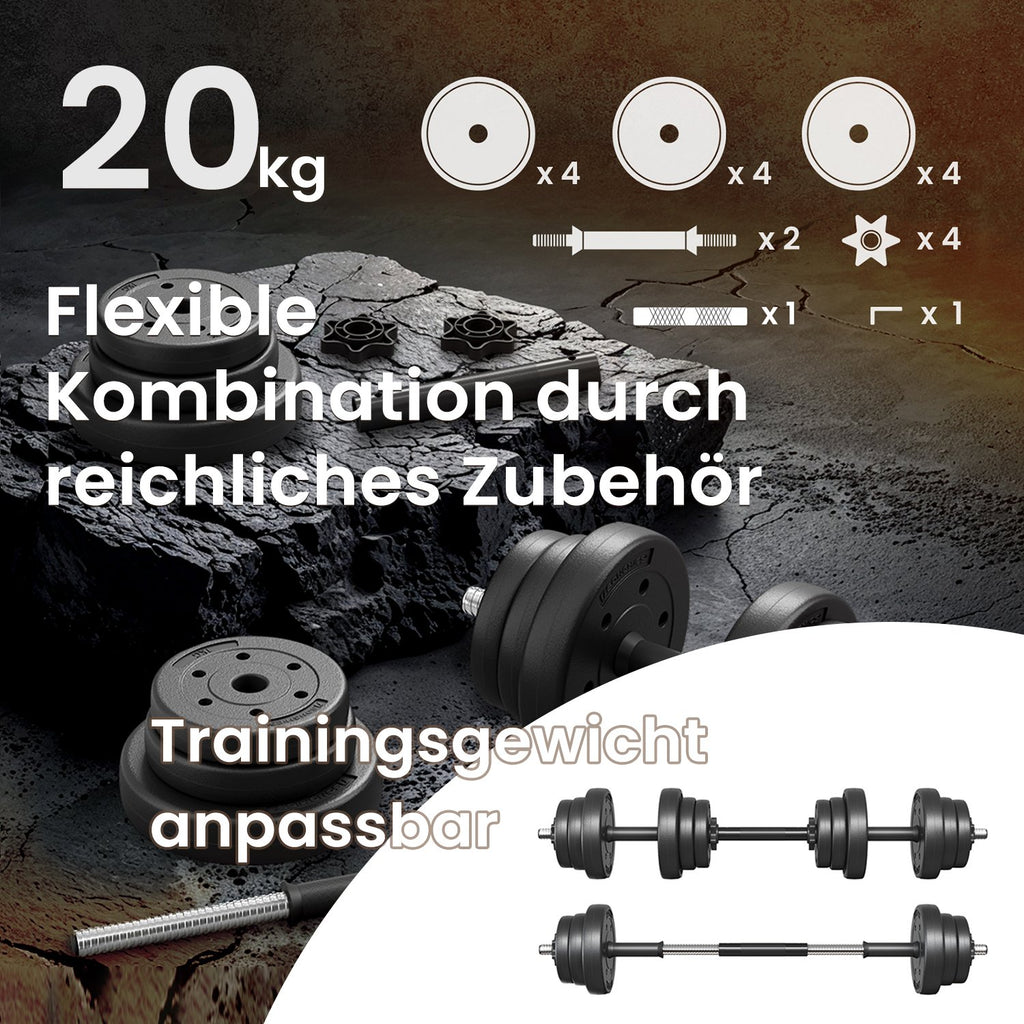2-in-1 Halter set-Dumbbells with steel connecting tube, 2 x 10 kg, ink-black