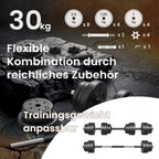 2-in-1 Halter set-Dumbbells with steel connecting tube, 2 x 15 kg, ink-black