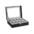 Watchbox - 10 compartments - Glass lid - Black/Gray