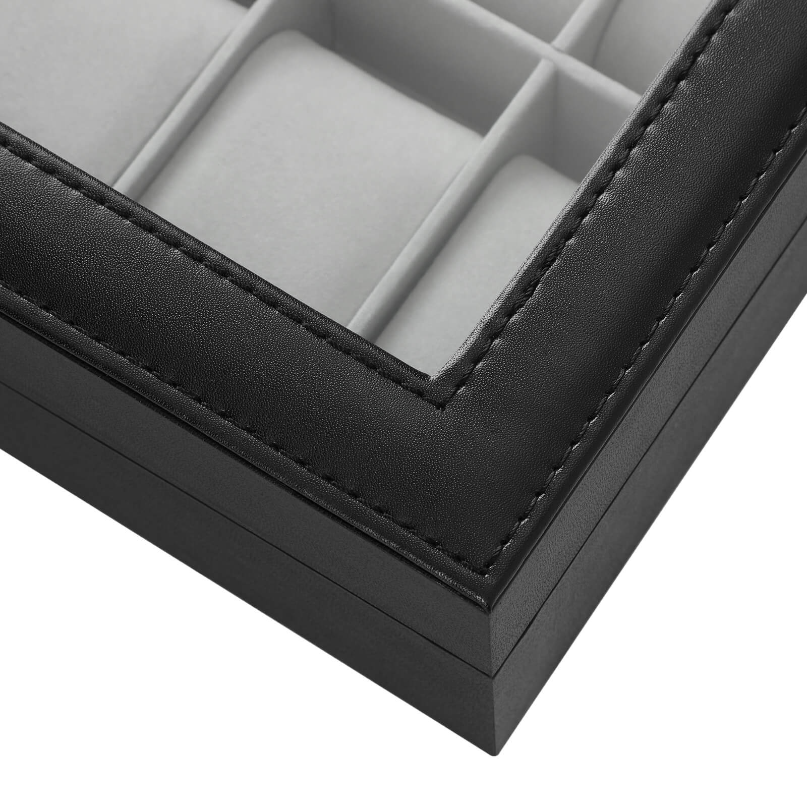 Watchbox - 10 compartments - Glass lid - Black/Gray