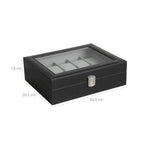 Watchbox - 10 compartments - Glass lid - Black/Gray