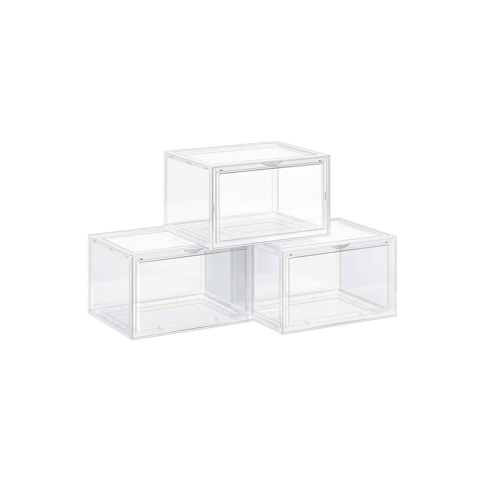 Shoe box - Set of 3 - Stackable organizers - Transparent door - plastic