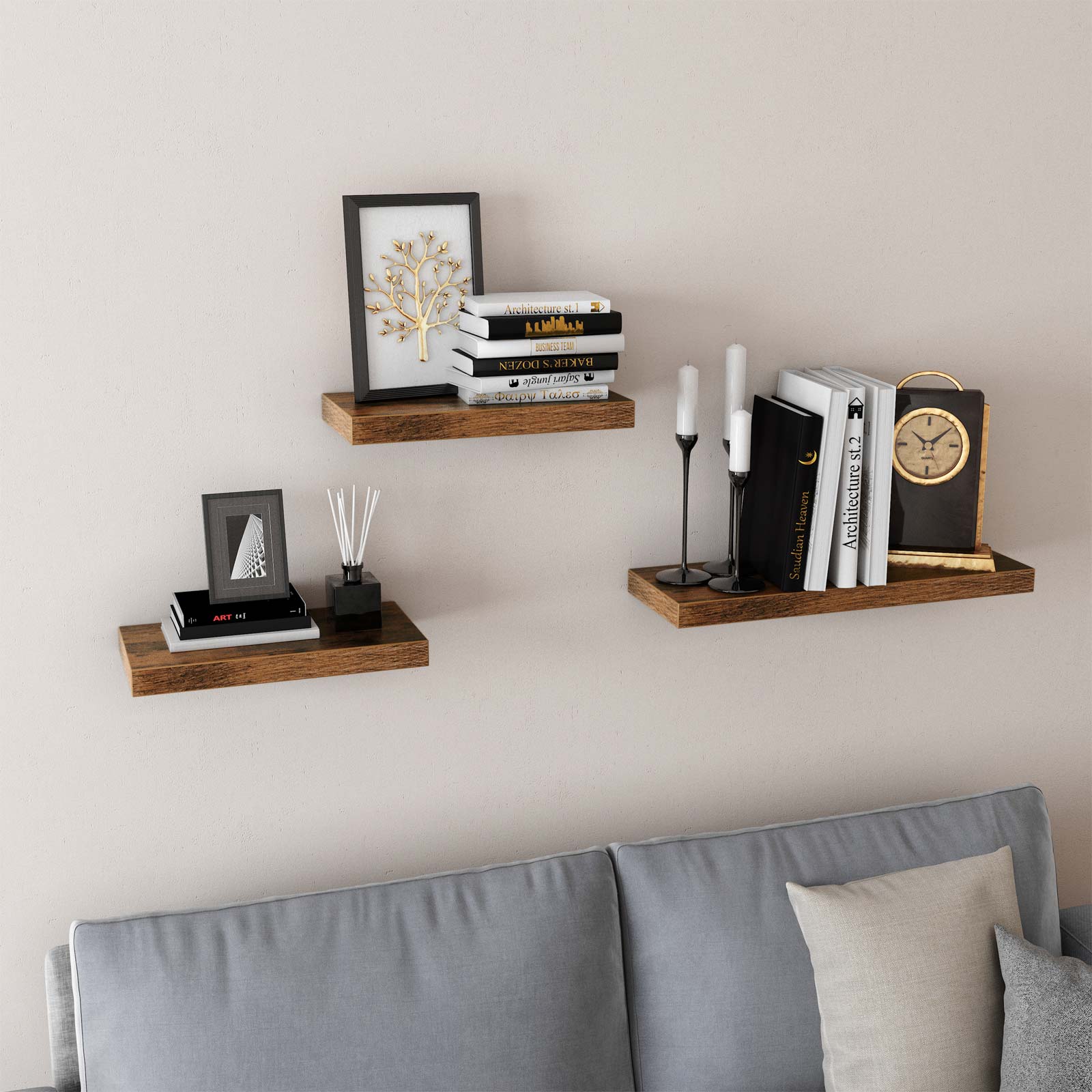 Floating plank - Wood look - 60 x 20 x 3.8 cm - Brown