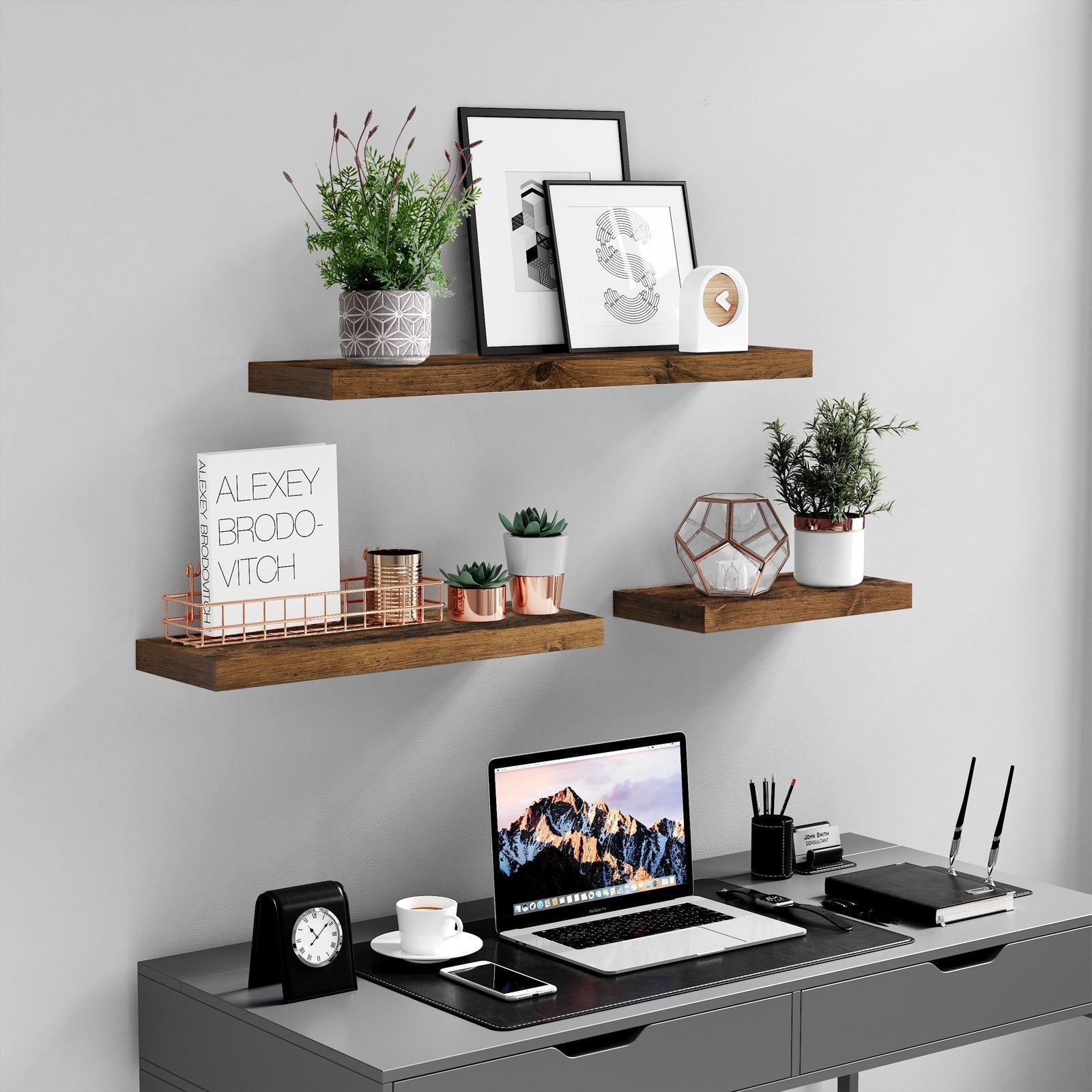 Floating plank - Wood look - 60 x 20 x 3.8 cm - Brown