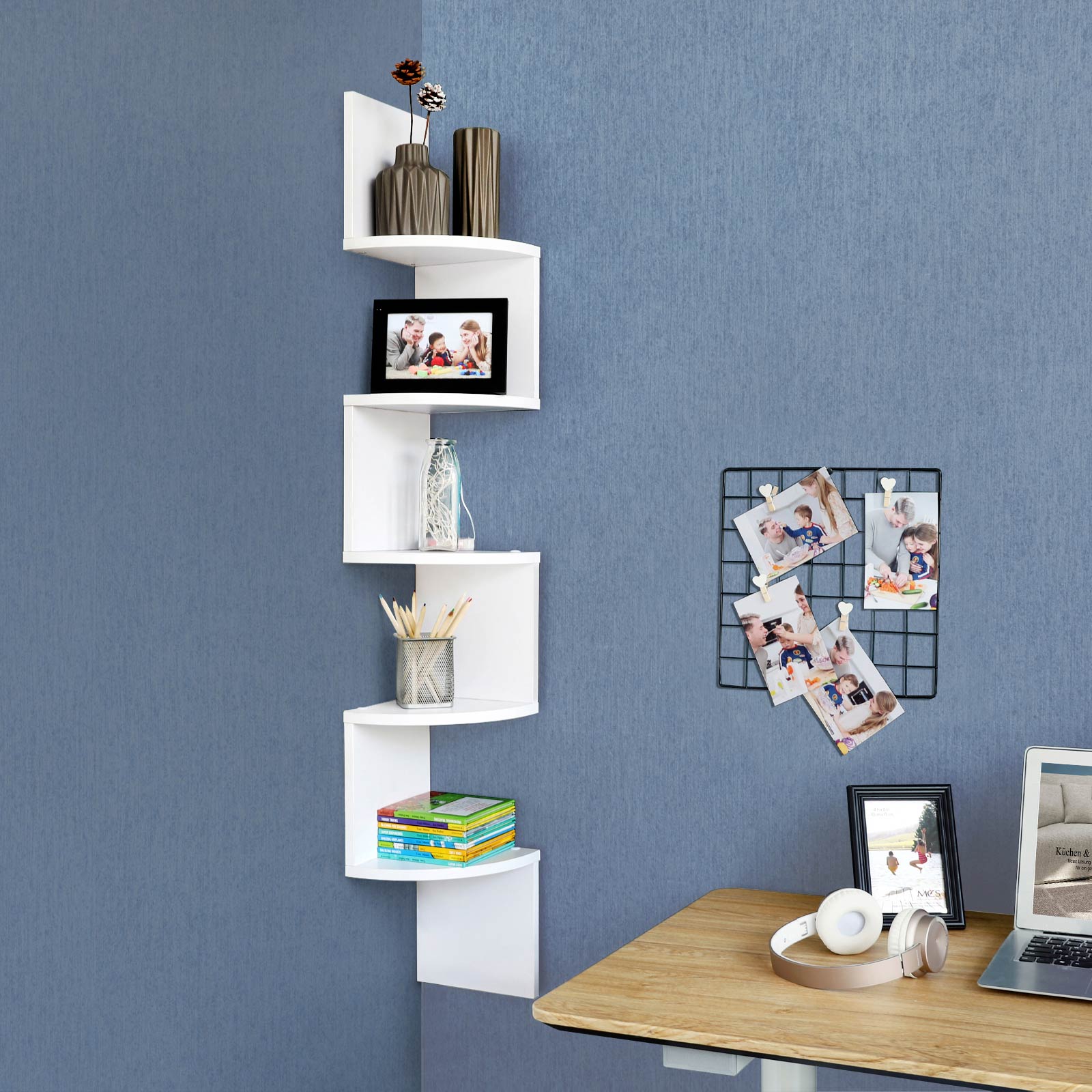 Corner board - 5 levels - Floating - Wall shelf - White