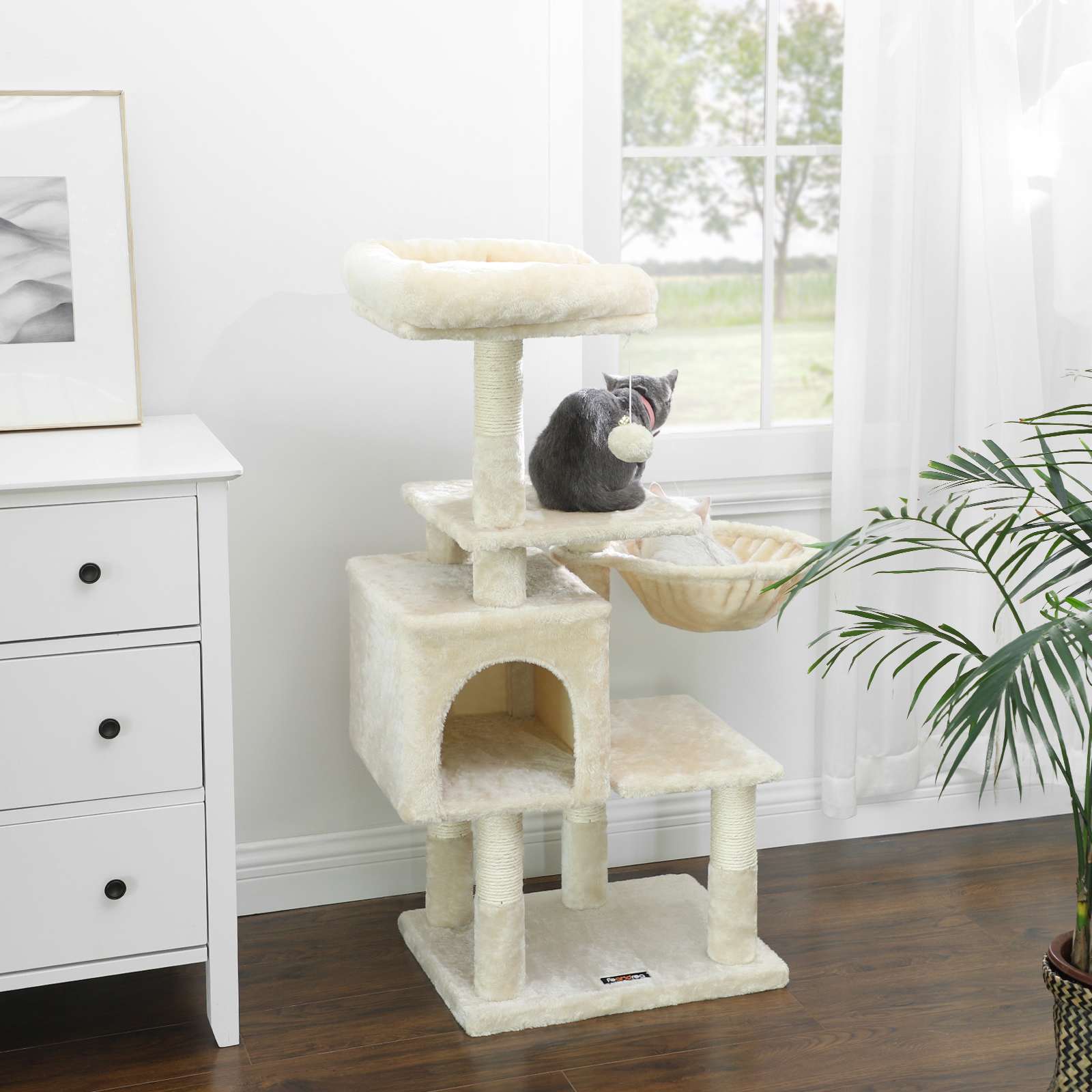 Scratching post - with lounger - 110 cm - beige