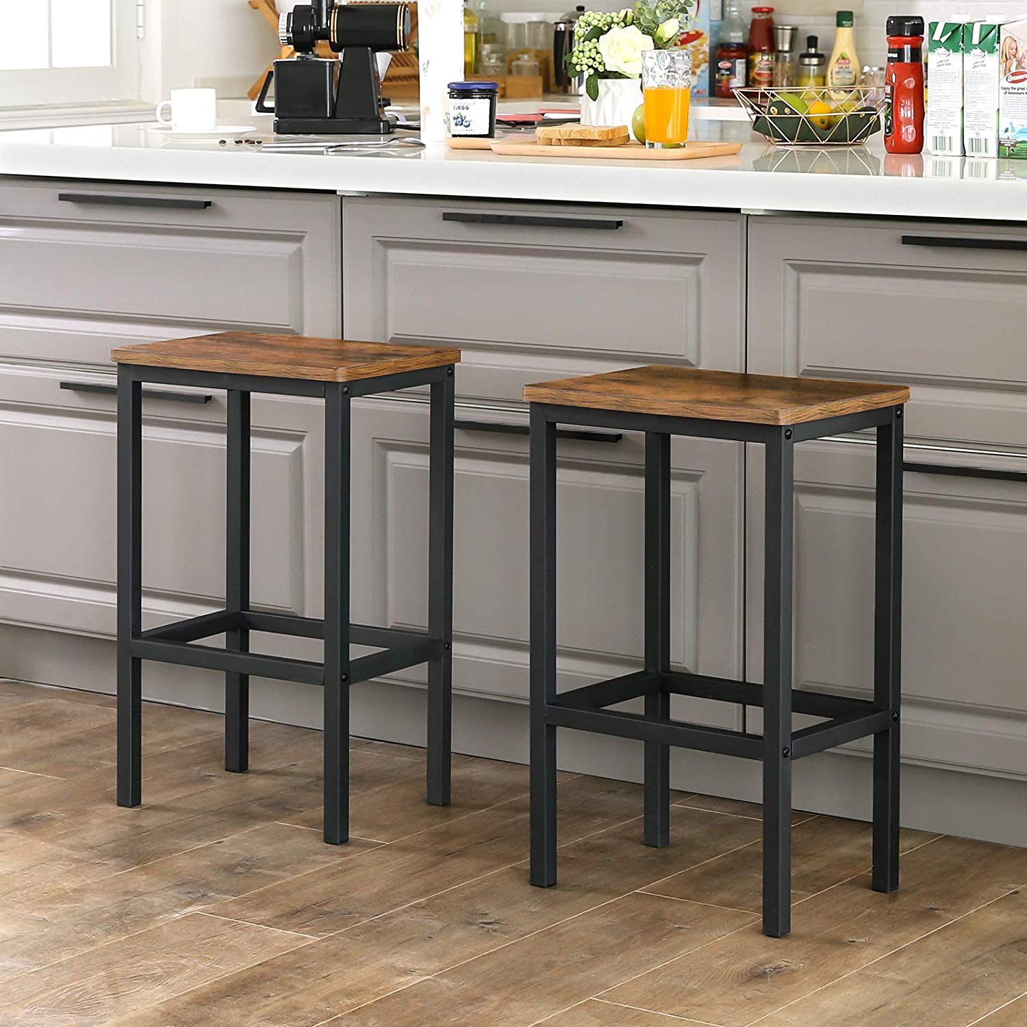 Bar stools - Set of 2 - High dining room chairs - Industrial design - Brown/Black