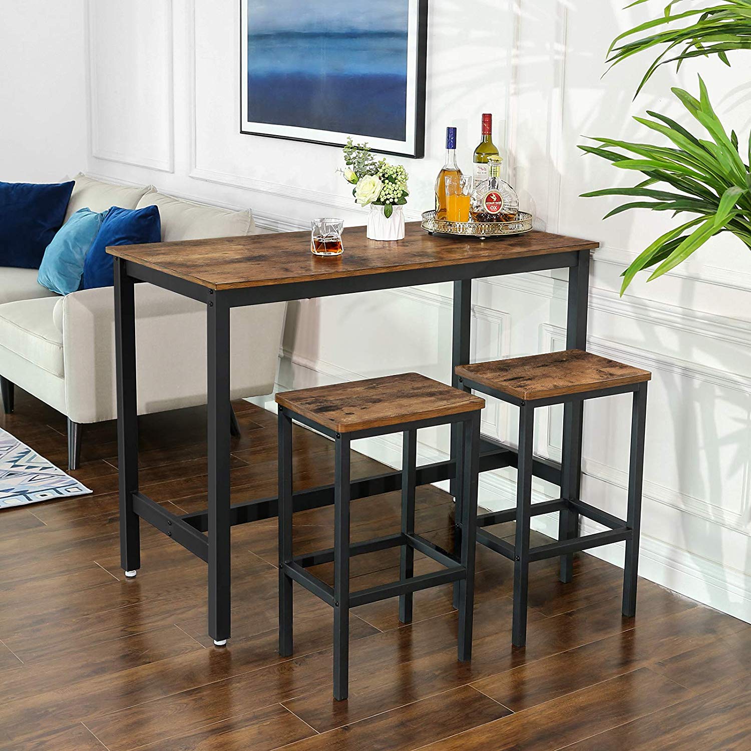 Bar stools - Set of 2 - High dining room chairs - Industrial design - Brown/Black