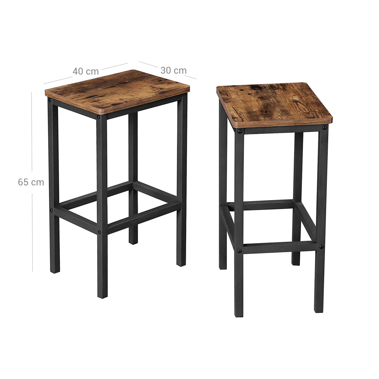 Bar stools - Set of 2 - High dining room chairs - Industrial design - Brown/Black