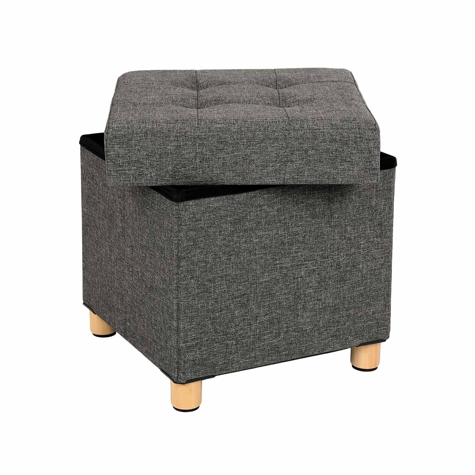 Pouf - with storage space - wooden legs - seat box - beige