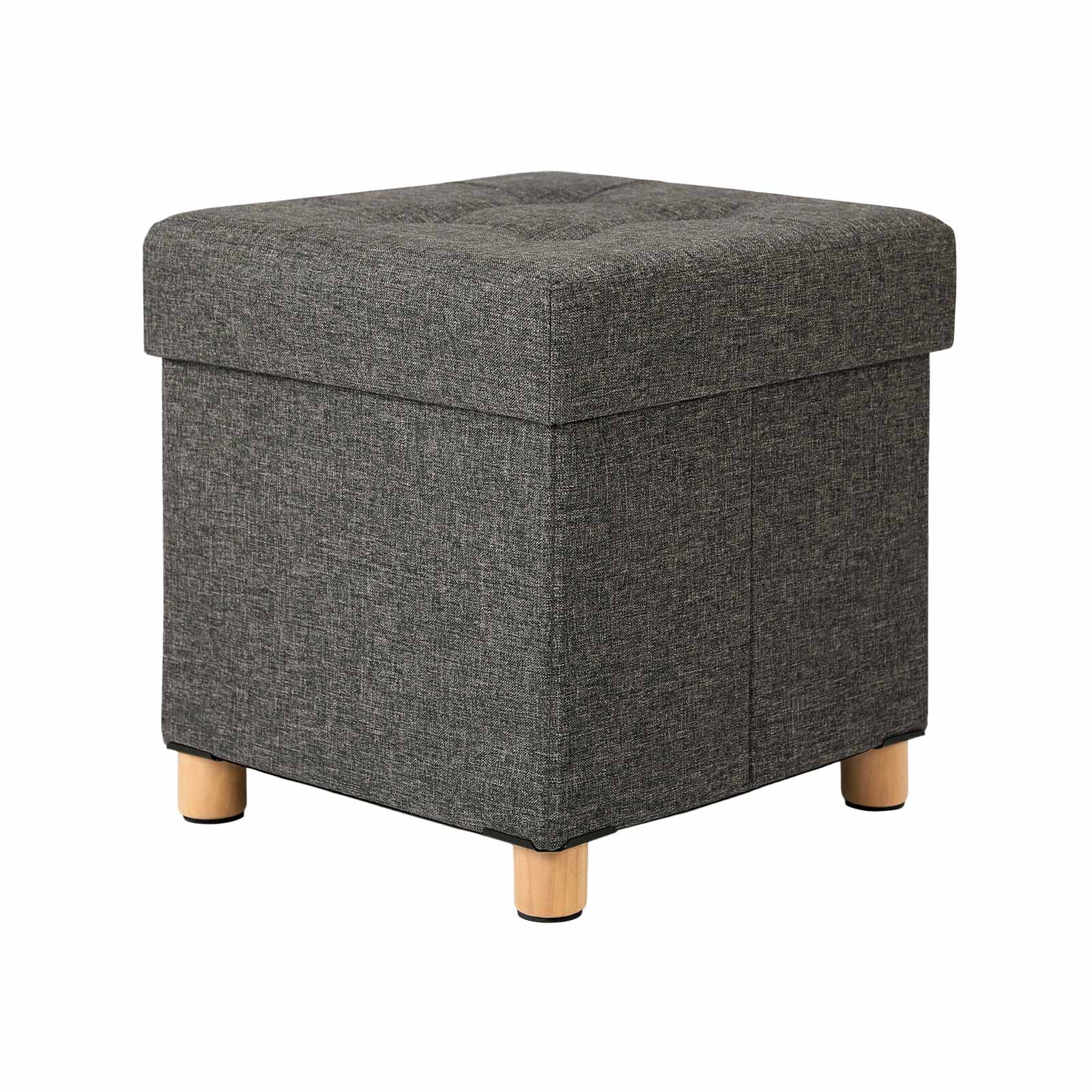 Pouf - with storage space - wooden legs - seat box - beige
