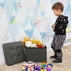 Pouf - with storage space - wooden legs - seat box - beige