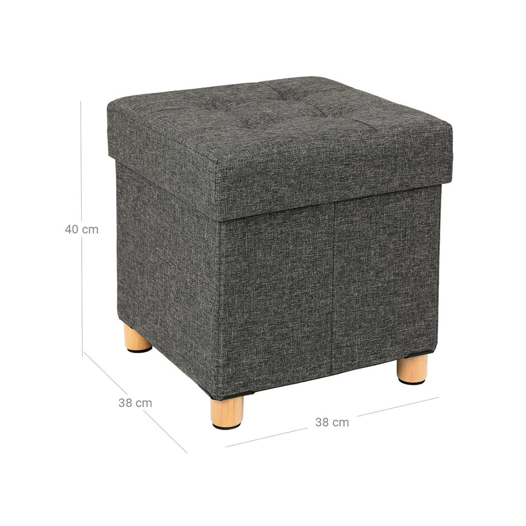 Pouf - with storage space - wooden legs - seat box - beige