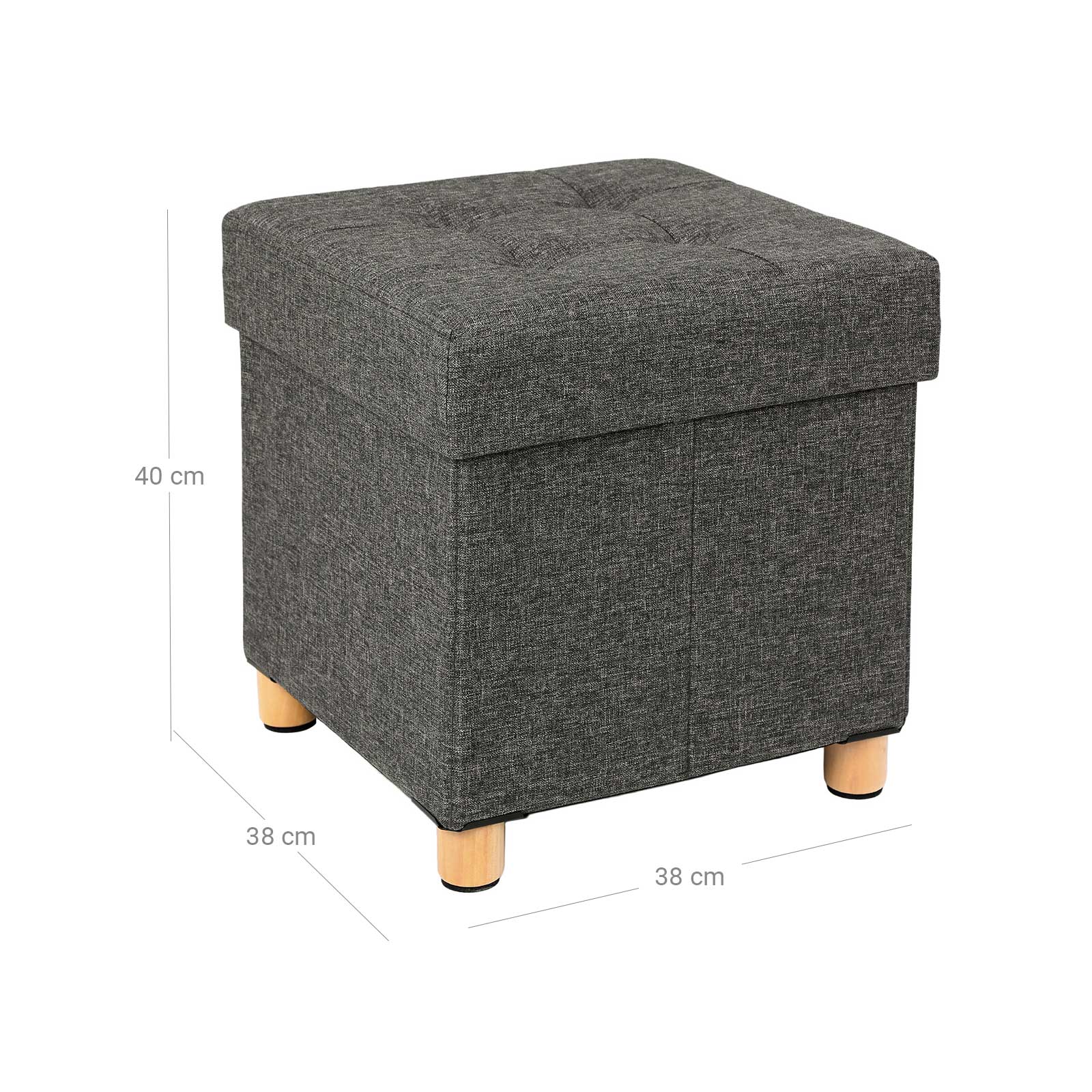 Pouf - with storage space - wooden legs - seat box - beige