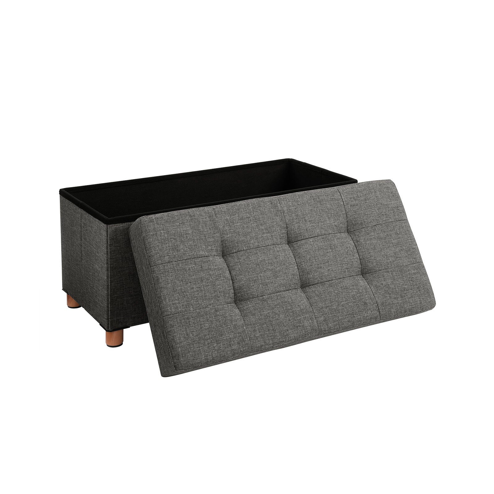 Seat box - Pouf with storage space and lid - Footstool - Wooden legs - 76 x 38 x 40 cm - Dark gray