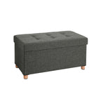 Seat box - Pouf with storage space and lid - Footstool - Wooden legs - 76 x 38 x 40 cm - Dark gray