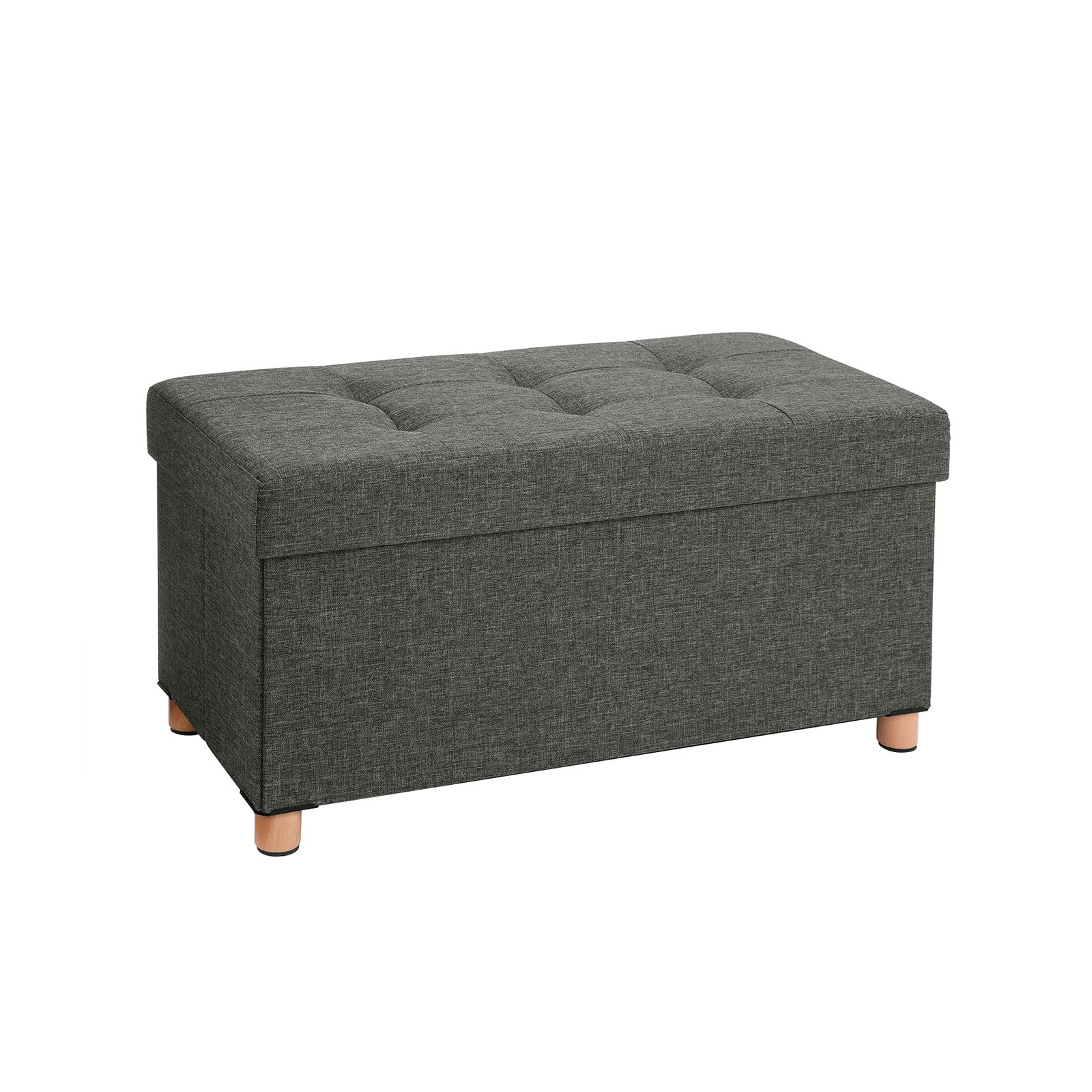 Seat box - Pouf with storage space and lid - Footstool - Wooden legs - 76 x 38 x 40 cm - Dark gray