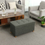 Seat box - Pouf with storage space and lid - Footstool - Wooden legs - 76 x 38 x 40 cm - Dark gray