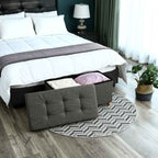 Seat box - Pouf with storage space and lid - Footstool - Wooden legs - 76 x 38 x 40 cm - Dark gray