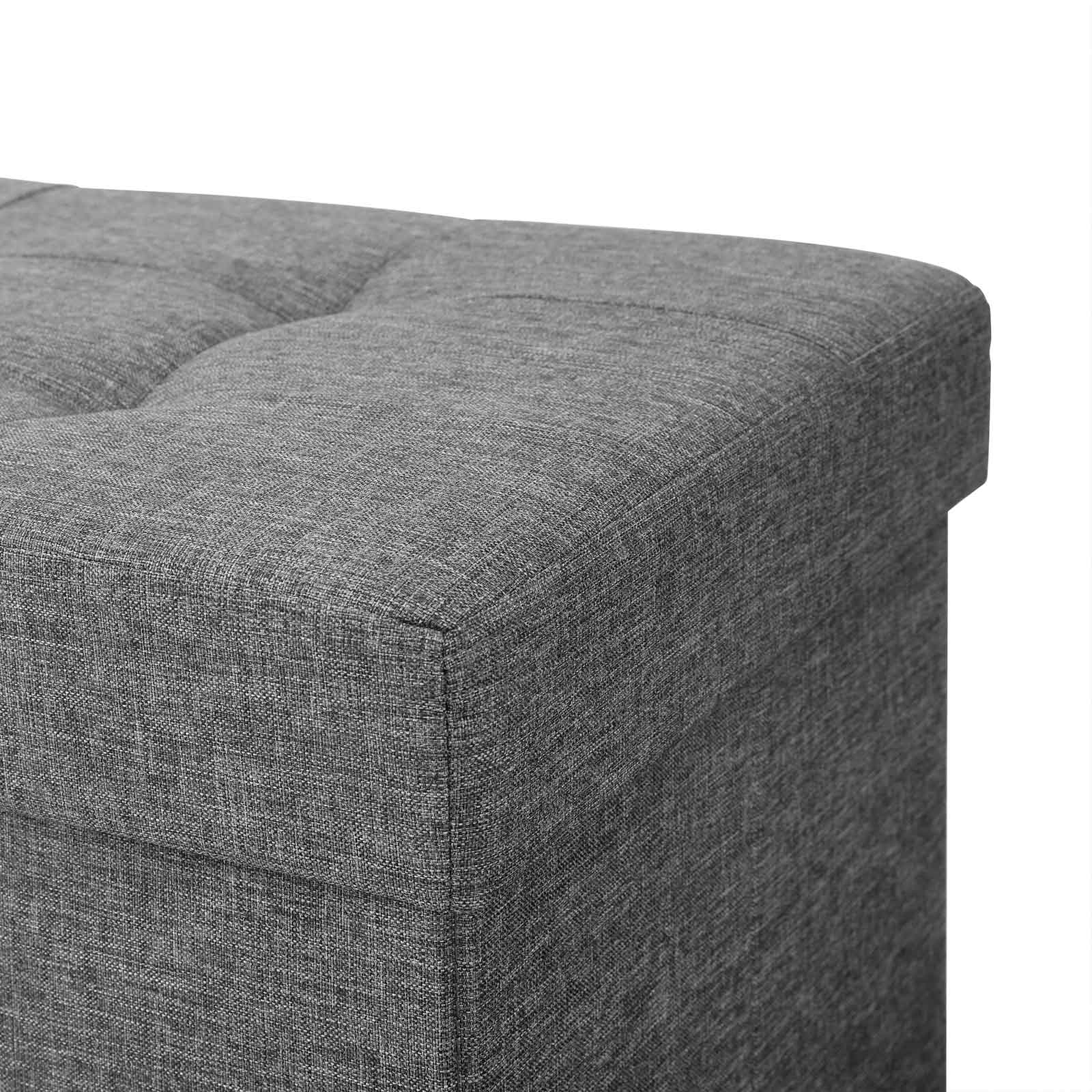 Seat box - Pouf with storage space and lid - Footstool - Wooden legs - 76 x 38 x 40 cm - Dark gray
