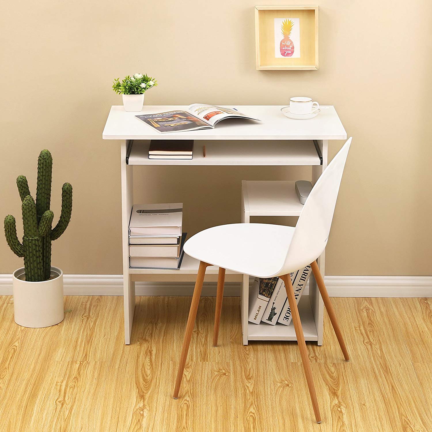 Desk - with extendable keyboard - White