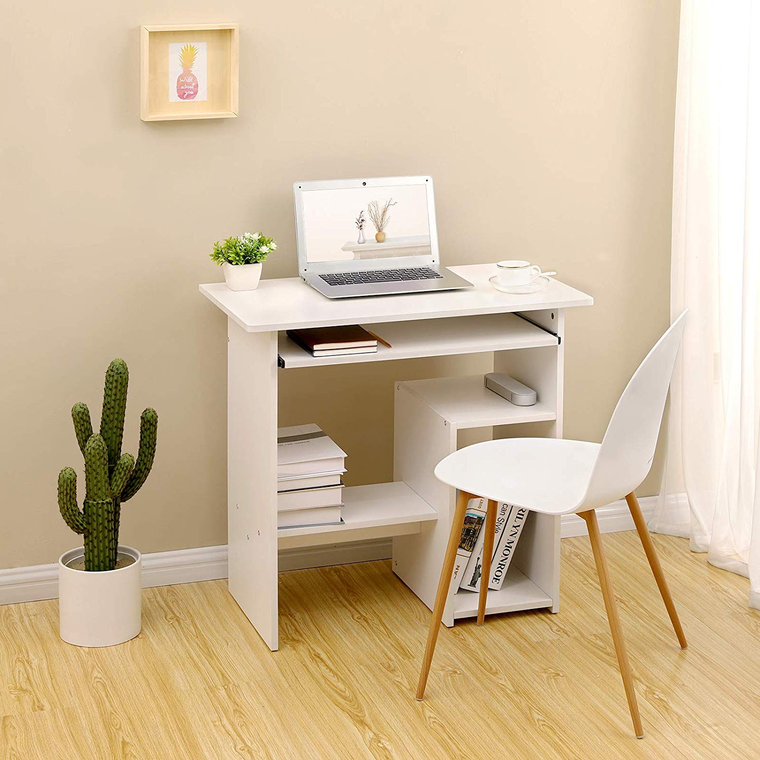 Desk - with extendable keyboard - White