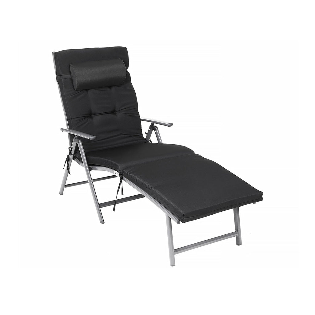 Lounge chair - Foldable - With removable cushion - Stainless aluminum - Black